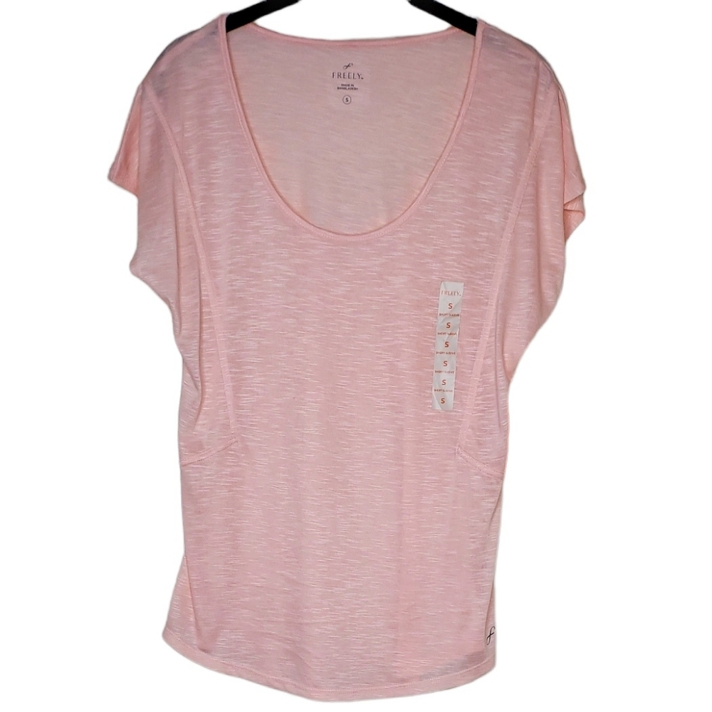 Freely Women S Seam Detail Veiled Rose Cap Sleeves Coquette Casual Top NWT NEW